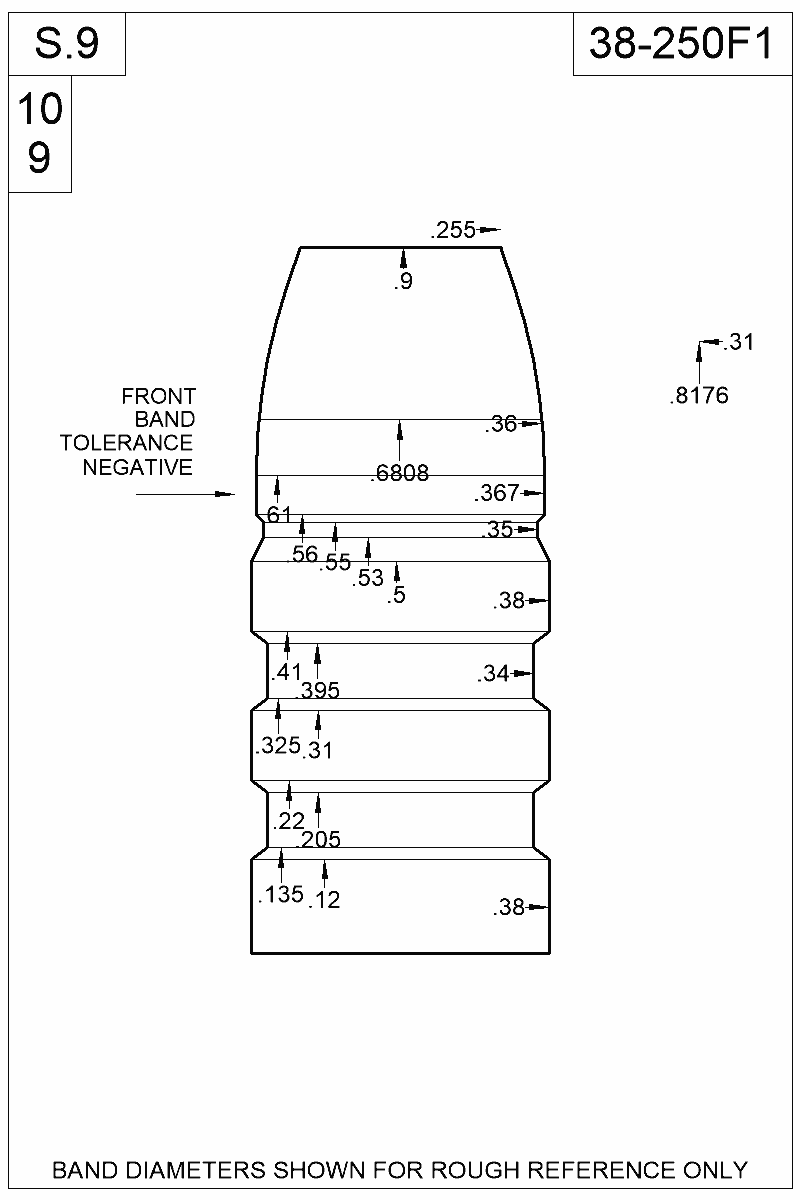 Dimensioned view of bullet 38-250F1