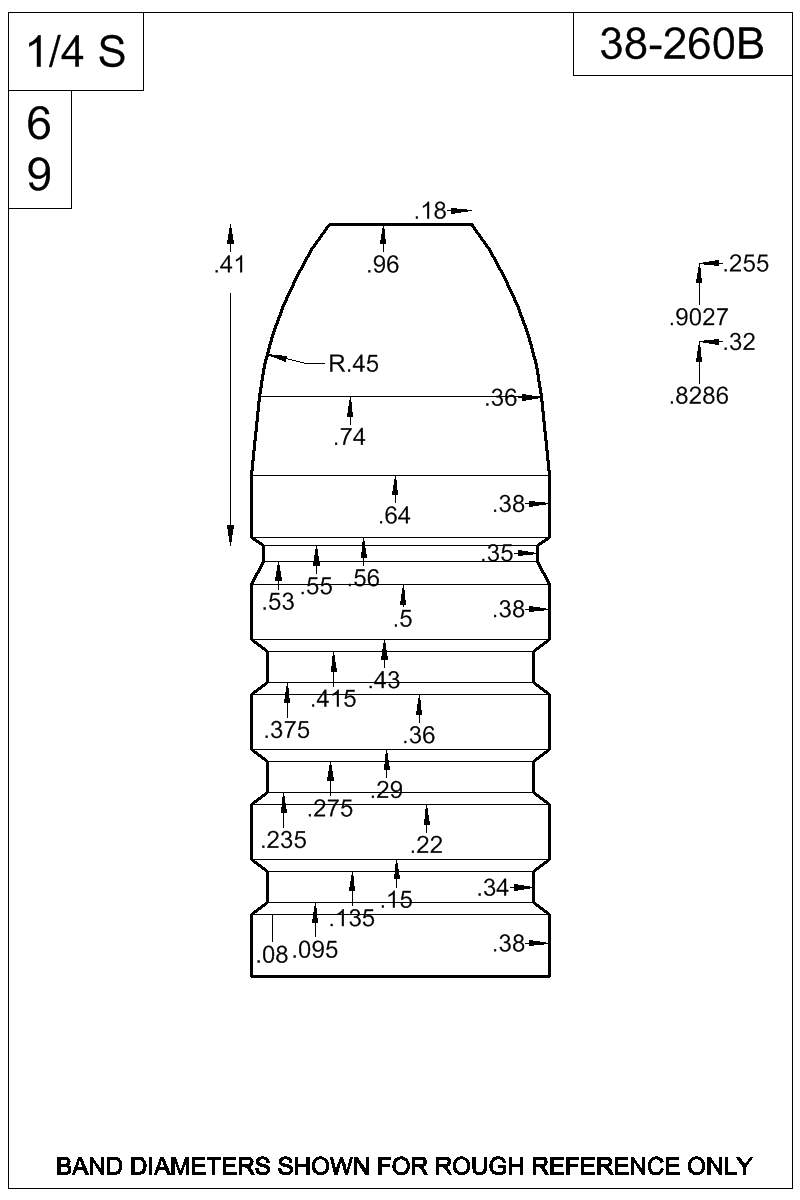 Dimensioned view of bullet 38-260B