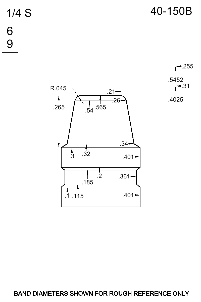 Dimensioned view of bullet 40-150B