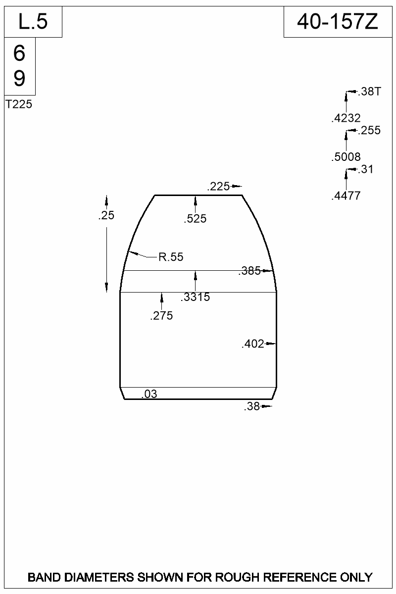 Dimensioned view of bullet 40-157Z