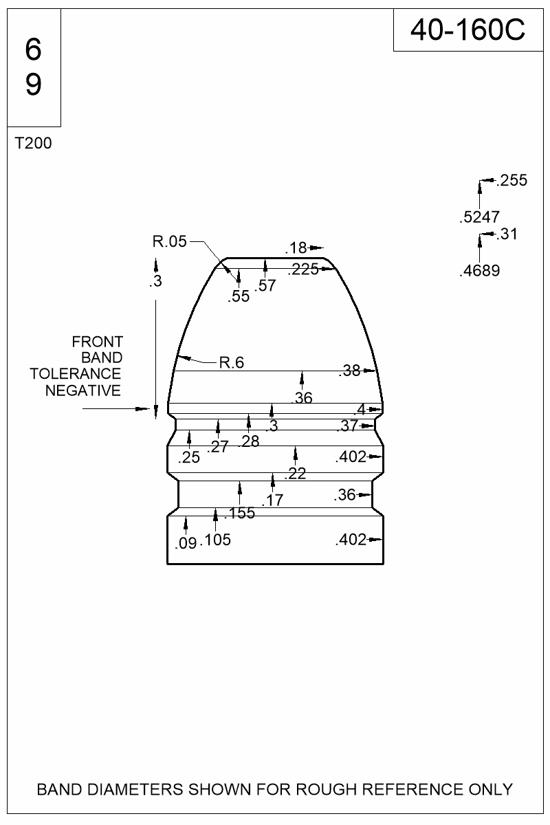 Dimensioned view of bullet 40-160C