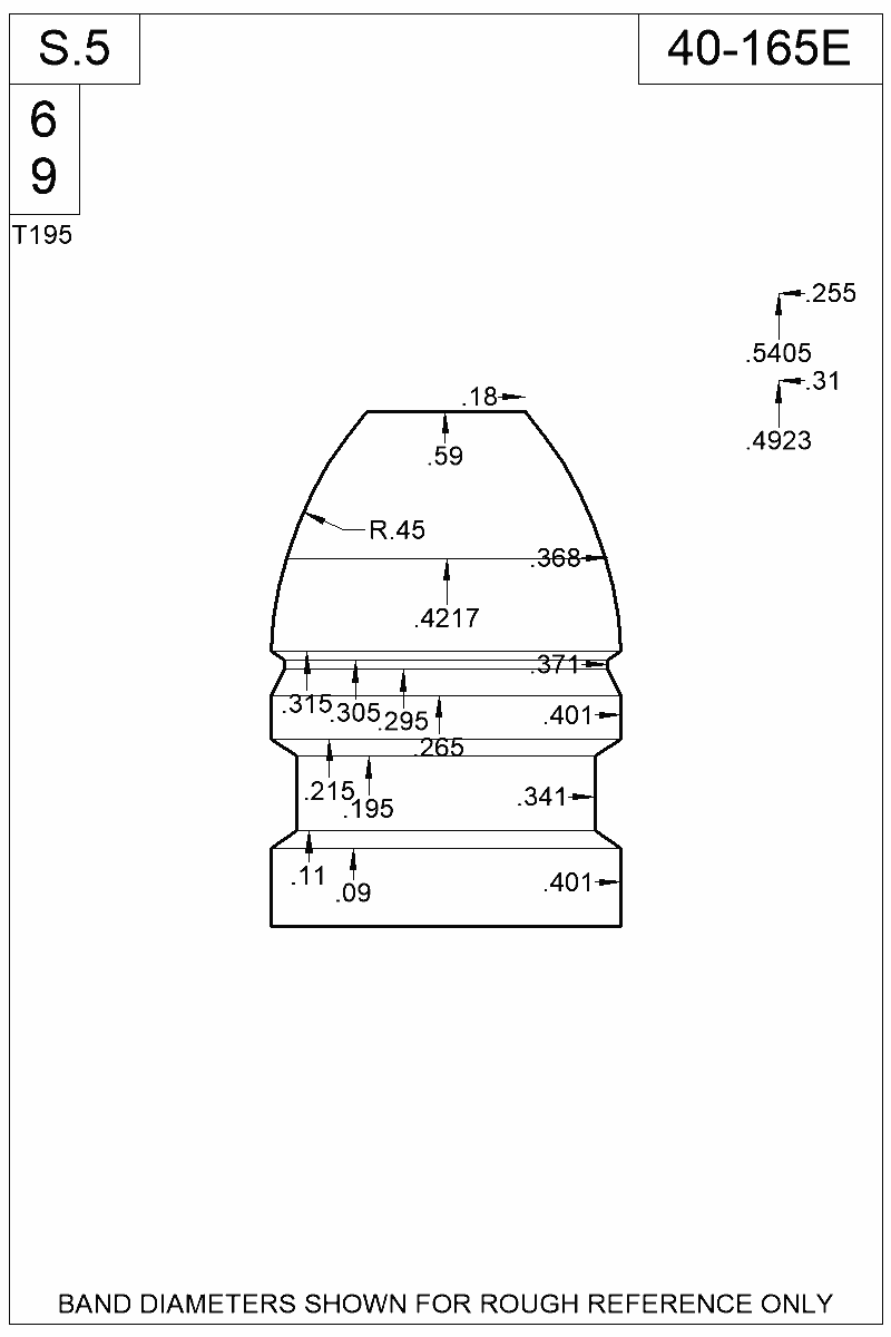 Dimensioned view of bullet 40-165E