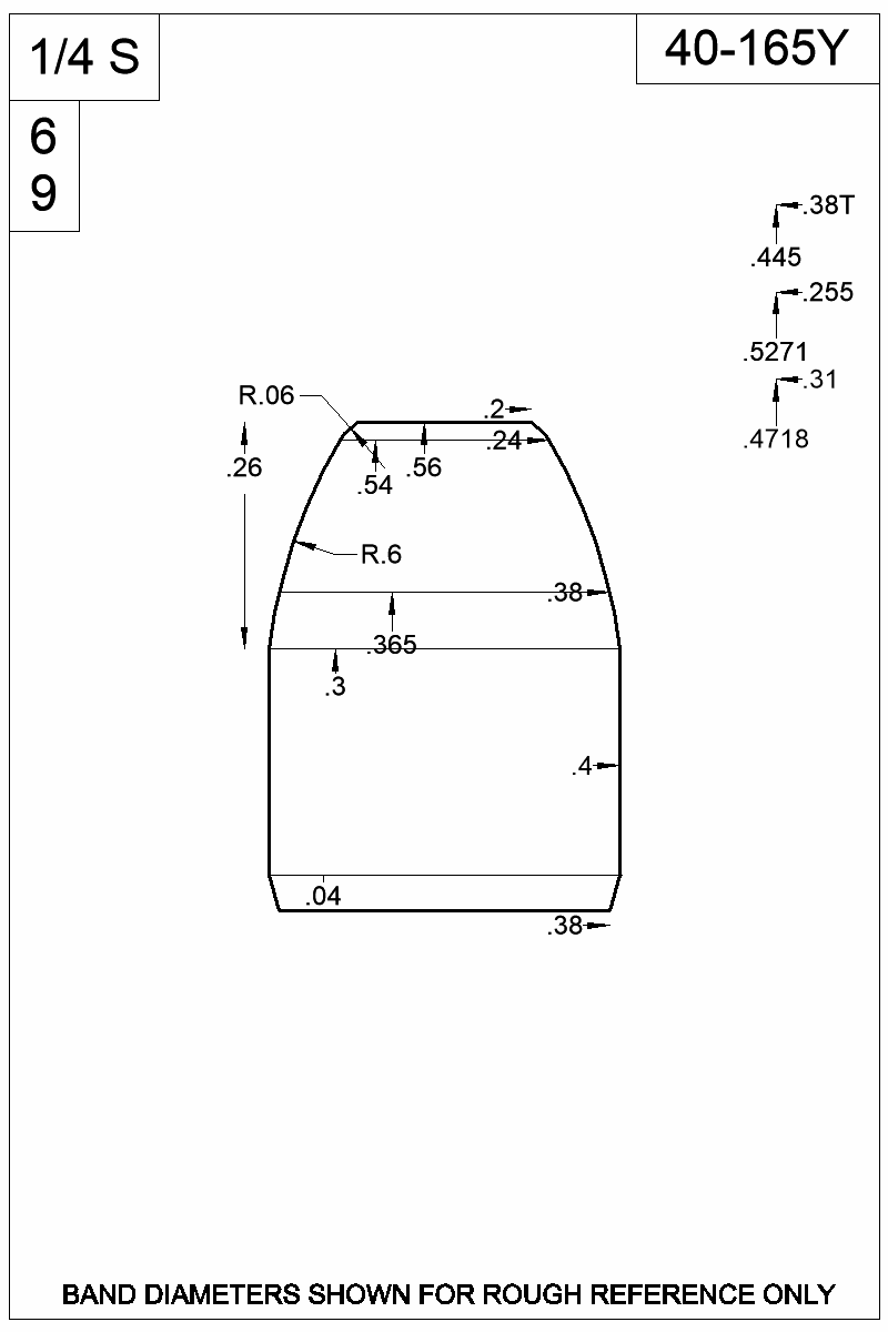 Dimensioned view of bullet 40-165Y