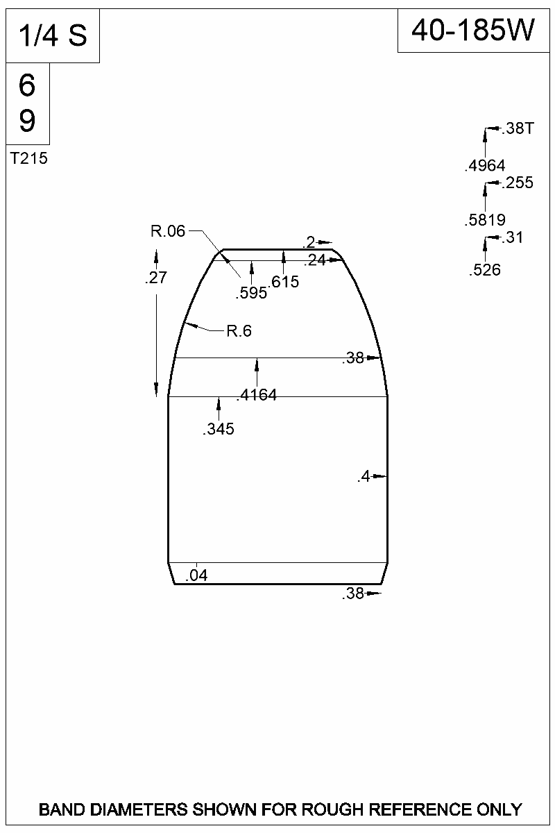 Dimensioned view of bullet 40-185W