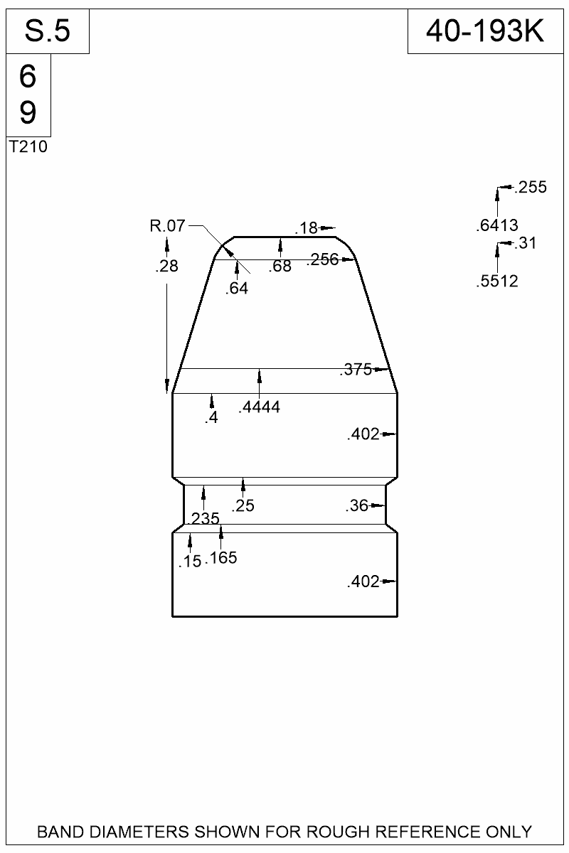 Dimensioned view of bullet 40-193K