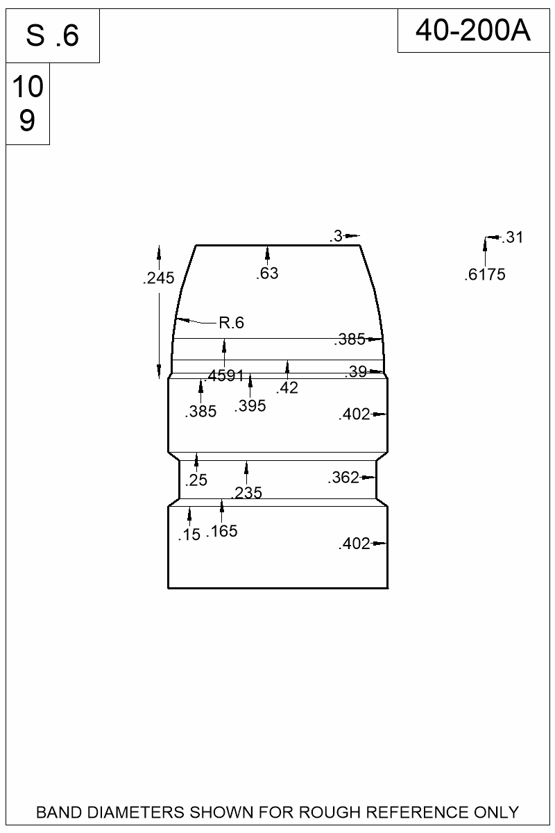 Dimensioned view of bullet 40-200A