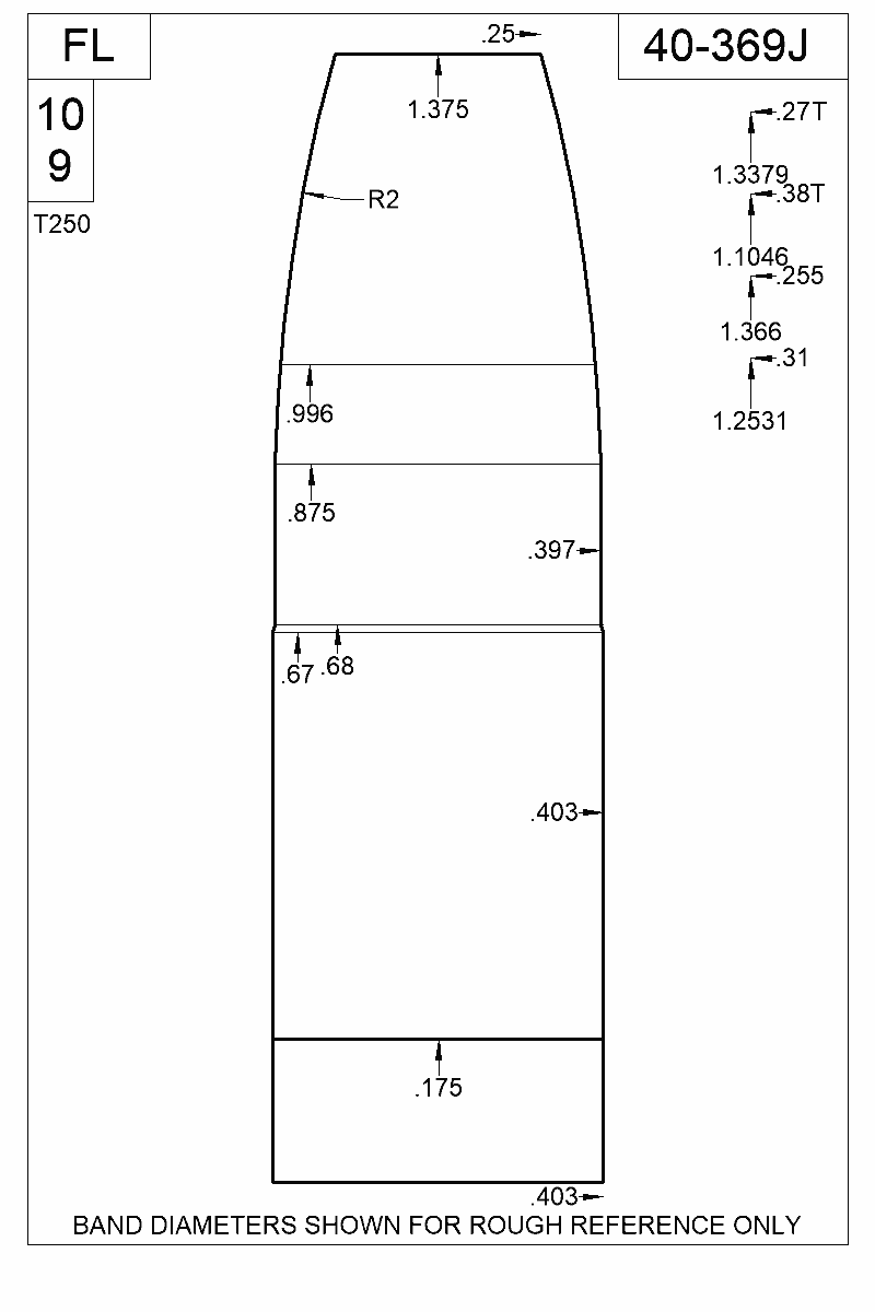 Dimensioned view of bullet 40-369J