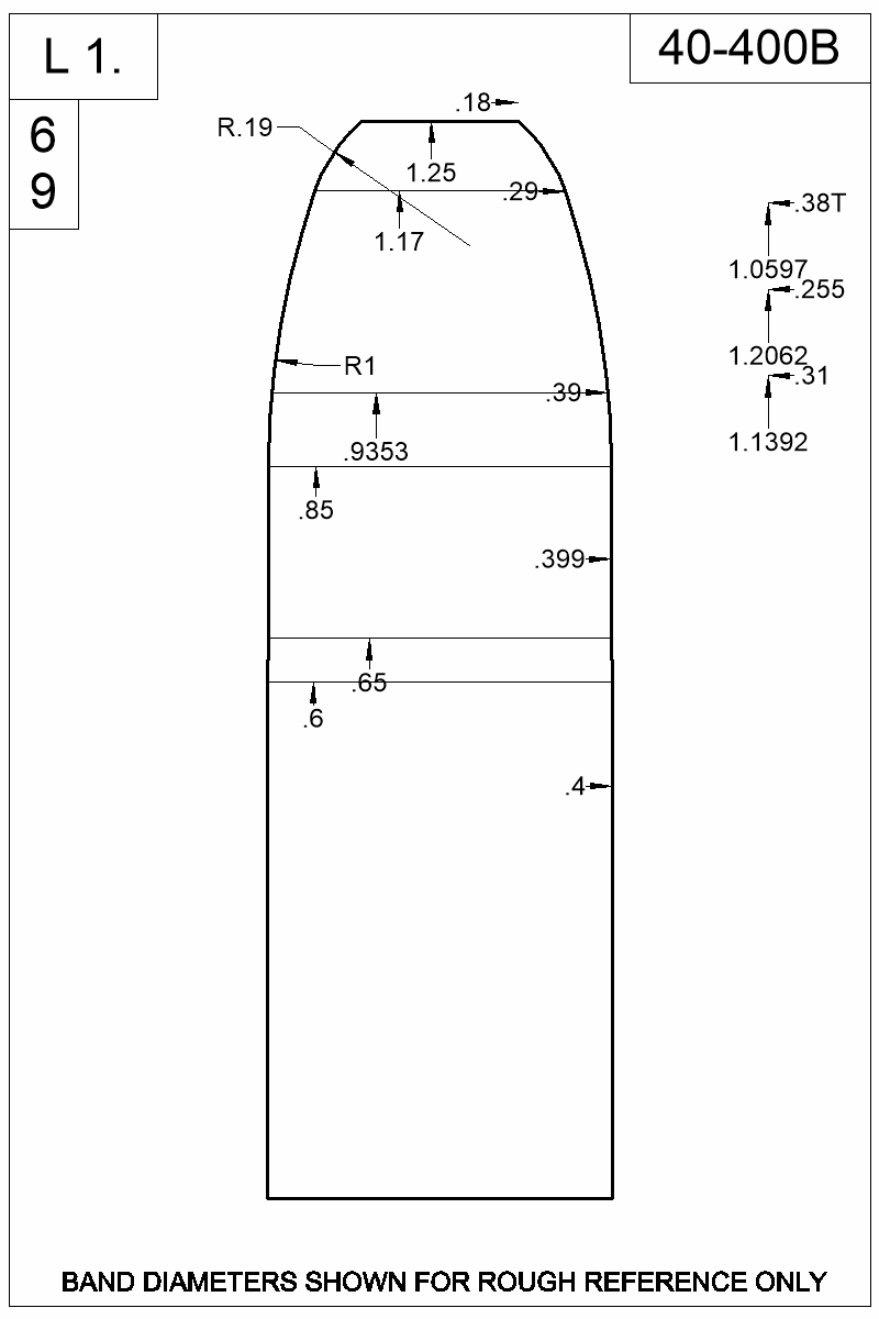 Dimensioned view of bullet 40-400B
