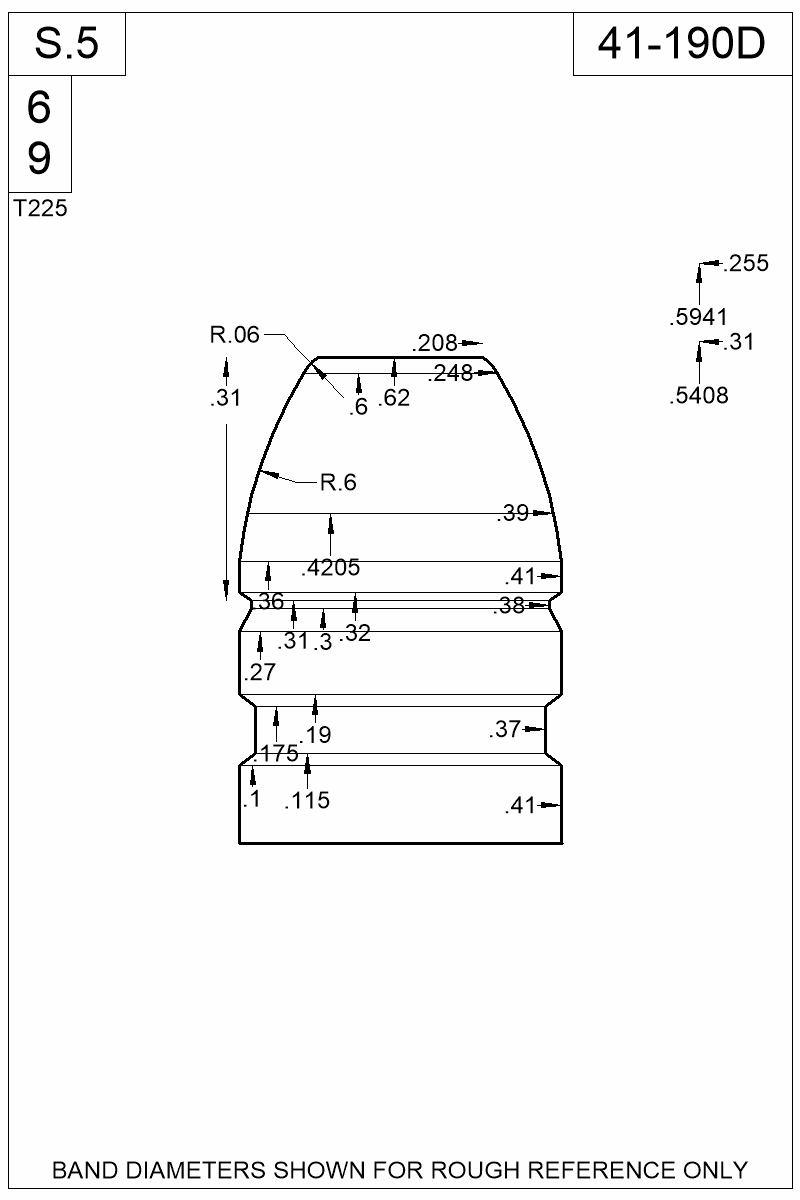 Dimensioned view of bullet 41-190D