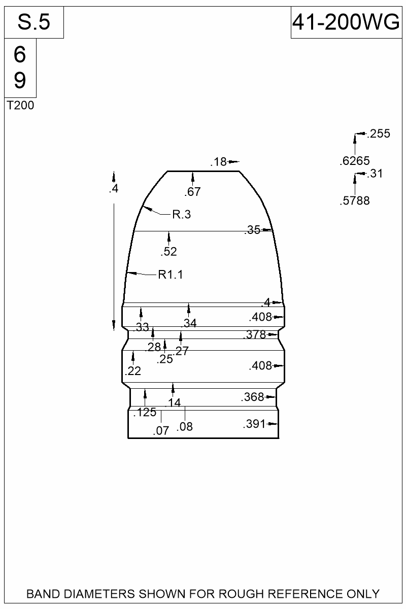 Dimensioned view of bullet 41-200WG