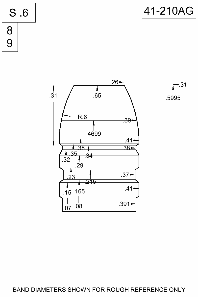 Dimensioned view of bullet 41-210AG