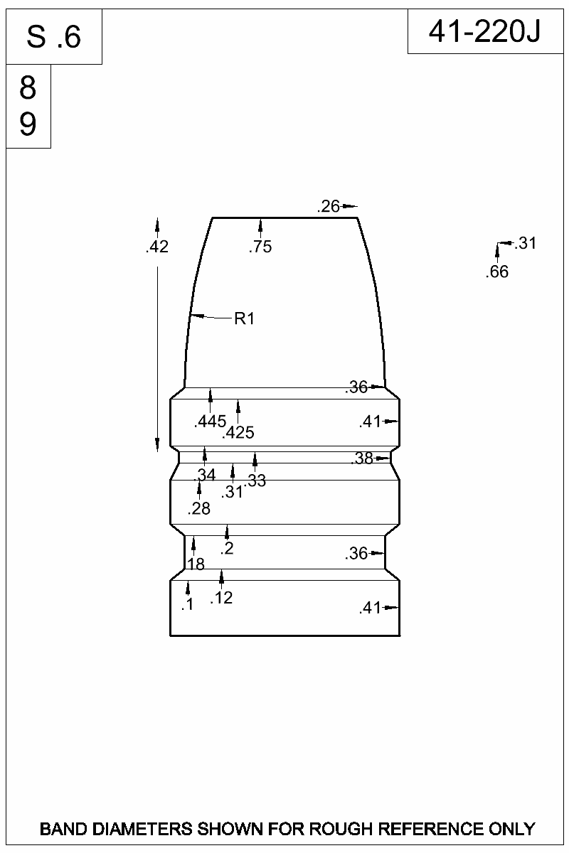 Dimensioned view of bullet 41-220J