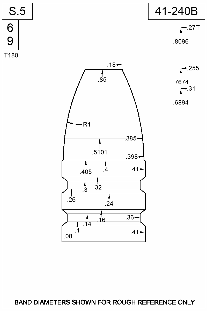 Dimensioned view of bullet 41-240B