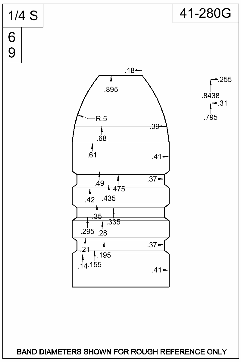 Dimensioned view of bullet 41-280G