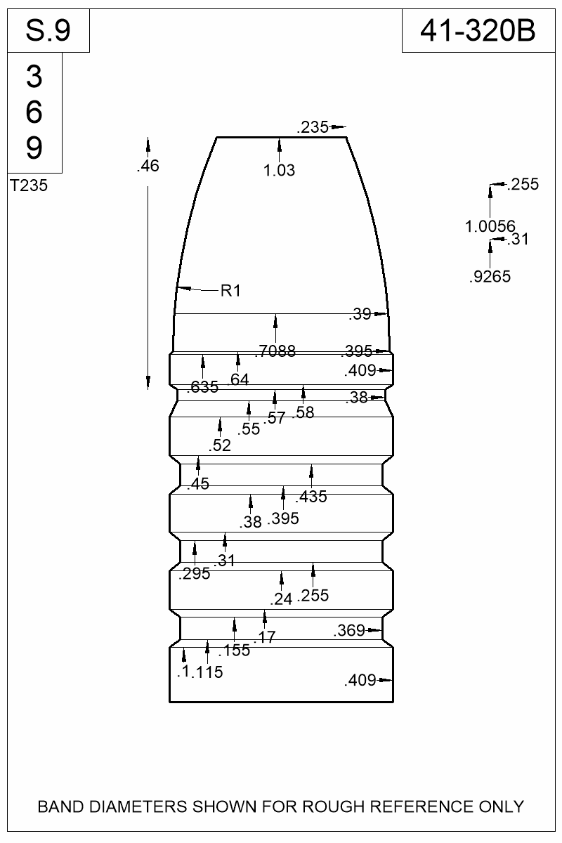 Dimensioned view of bullet 41-320B