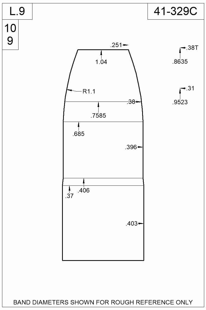 Dimensioned view of bullet 41-329C