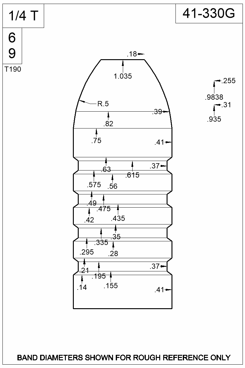 Dimensioned view of bullet 41-330G