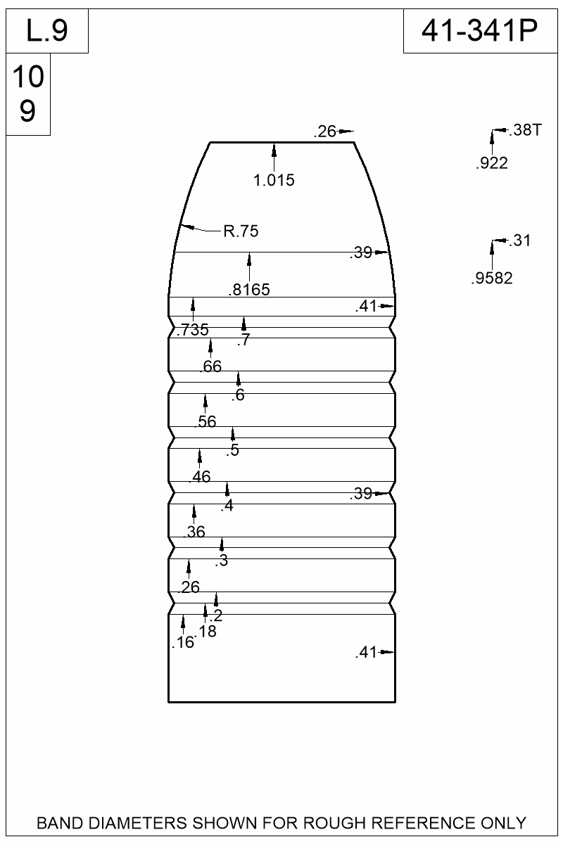 Dimensioned view of bullet 41-341P
