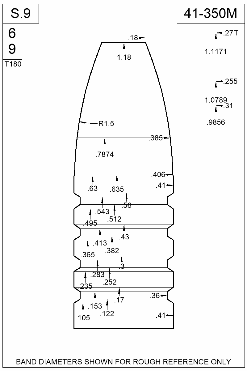 Dimensioned view of bullet 41-350M