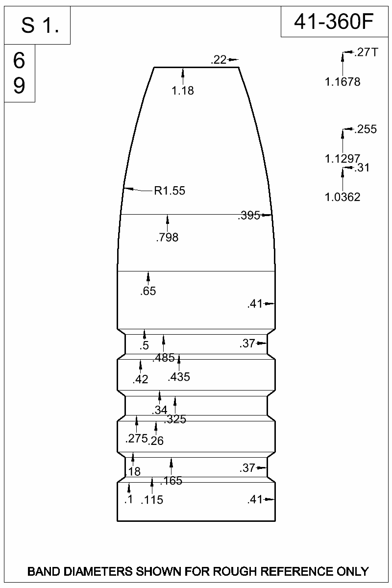 Dimensioned view of bullet 41-360F