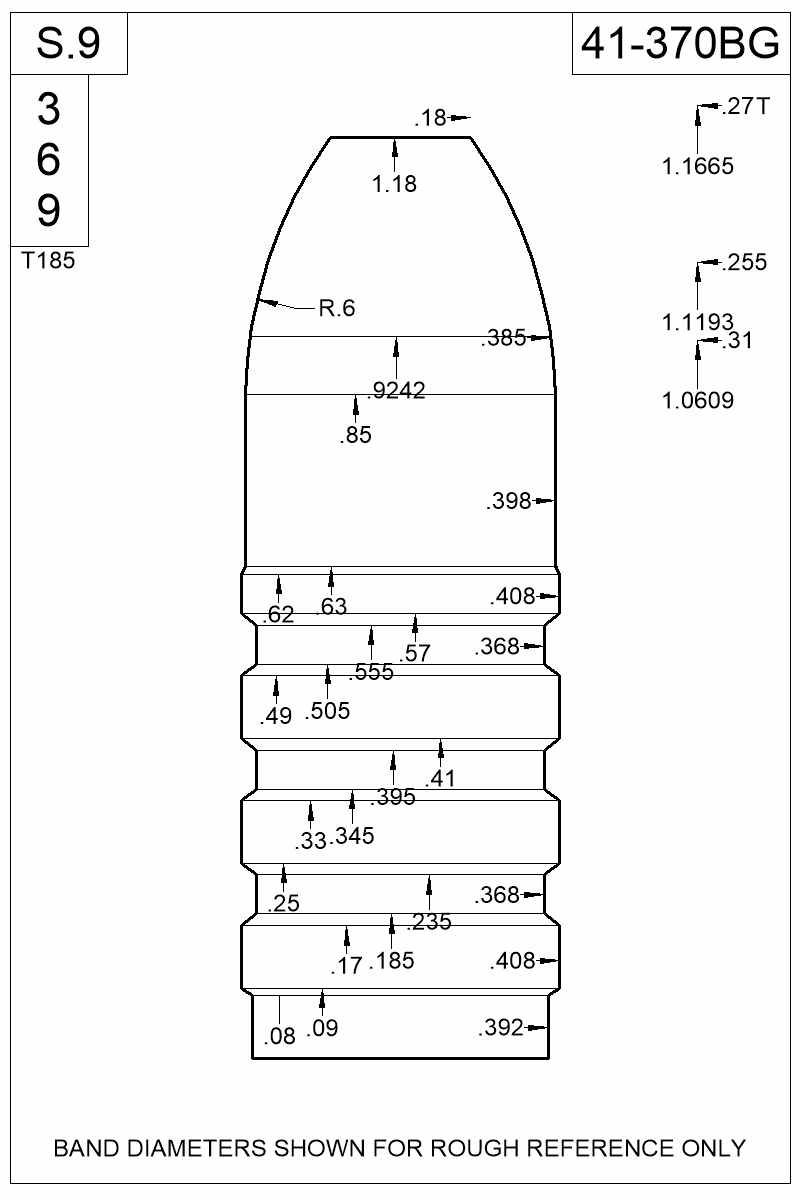 Dimensioned view of bullet 41-370BG