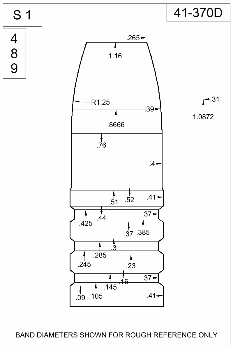 Dimensioned view of bullet 41-370D