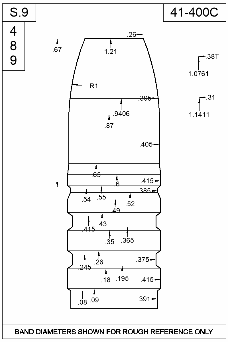 Dimensioned view of bullet 41-400C