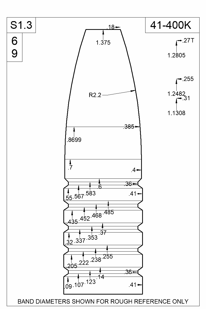 Dimensioned view of bullet 41-400K