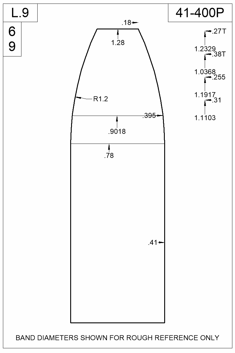 Dimensioned view of bullet 41-400P