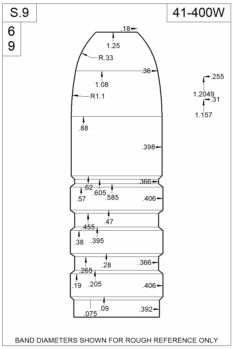 Dimensioned view of bullet 41-400W