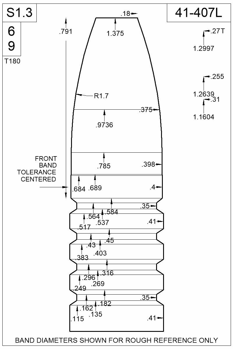 Dimensioned view of bullet 41-407L