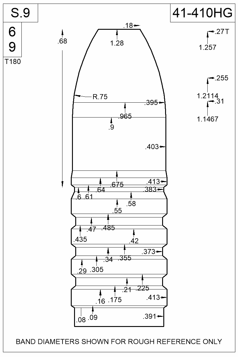 Dimensioned view of bullet 41-410HG