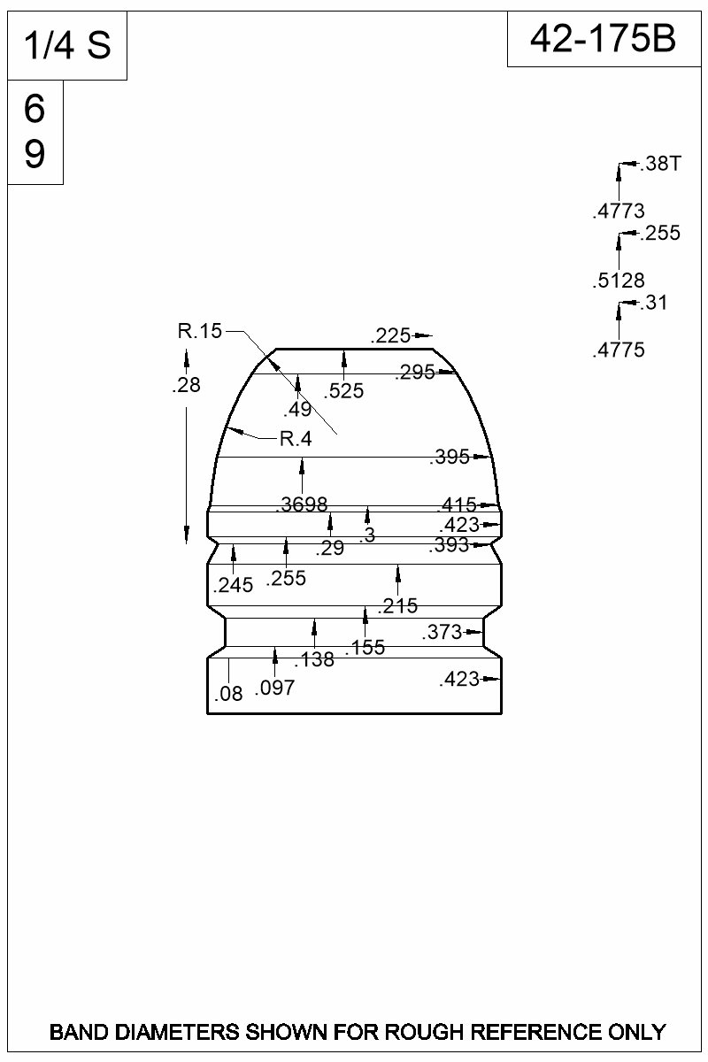 Dimensioned view of bullet 42-175B