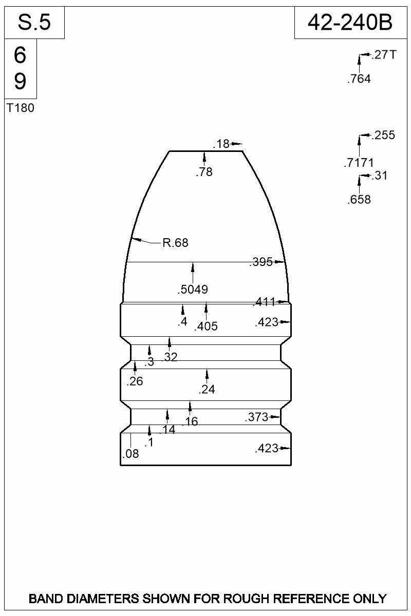 Dimensioned view of bullet 42-240B