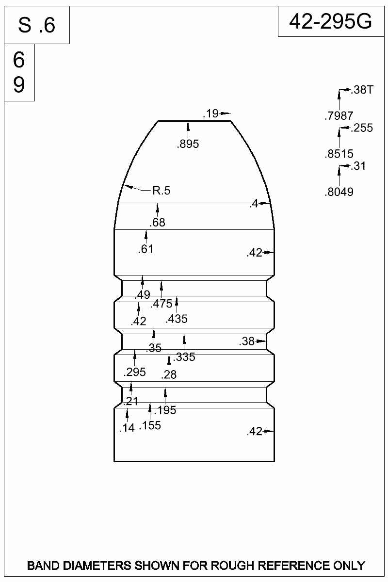 Dimensioned view of bullet 42-295G