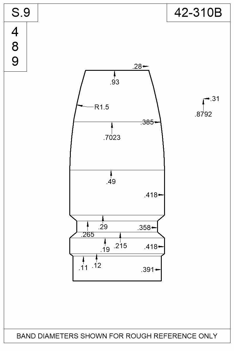 Dimensioned view of bullet 42-310B