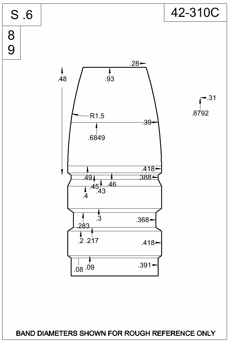 Dimensioned view of bullet 42-310C