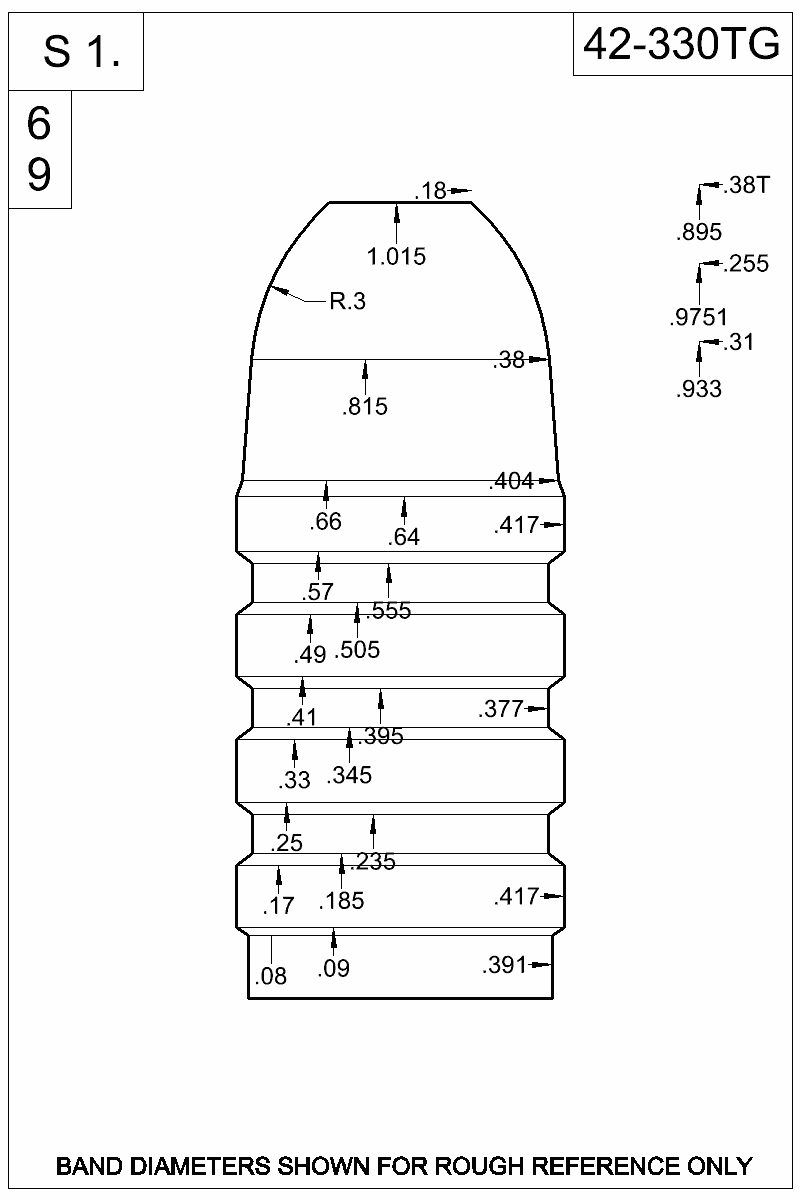 Dimensioned view of bullet 42-330TG