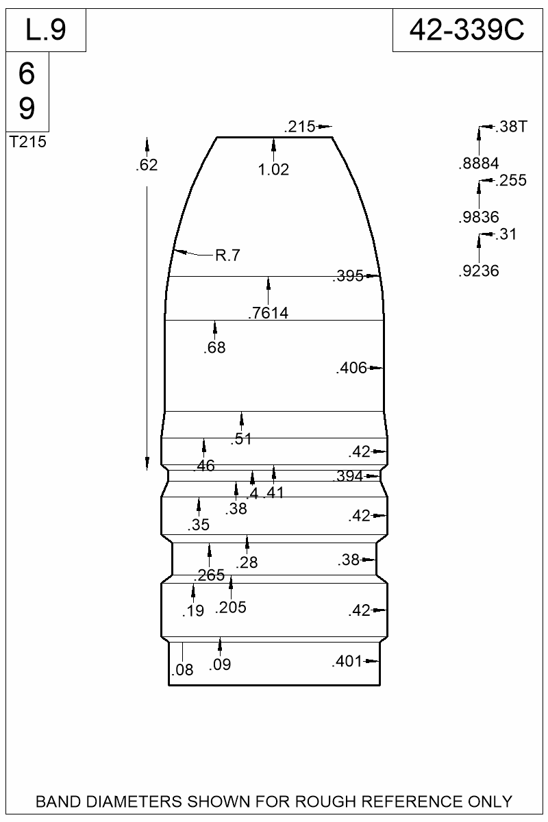Dimensioned view of bullet 42-339C