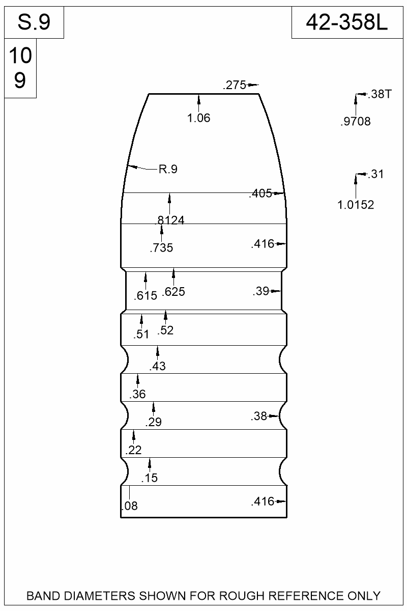 Dimensioned view of bullet 42-358L