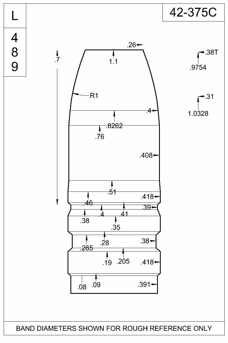 Dimensioned view of bullet 42-375C