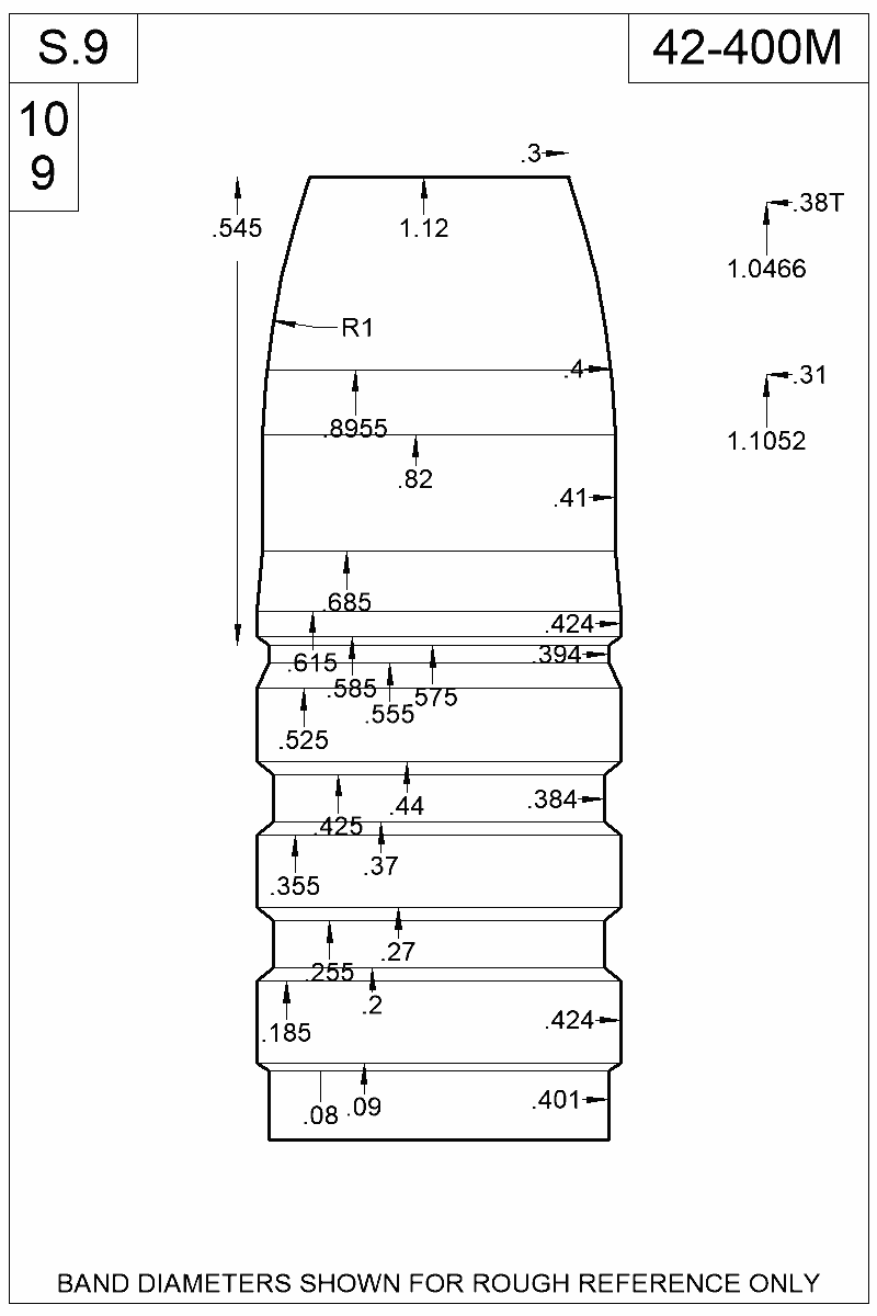 Dimensioned view of bullet 42-400M