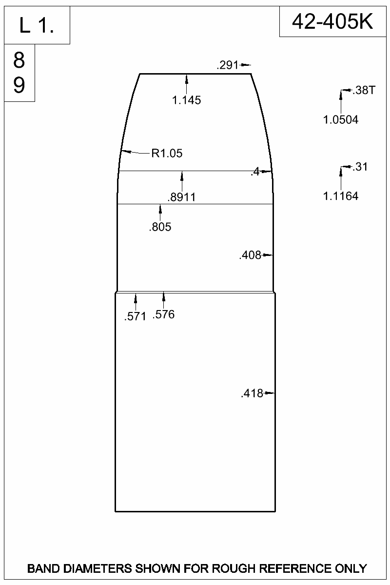 Dimensioned view of bullet 42-405K
