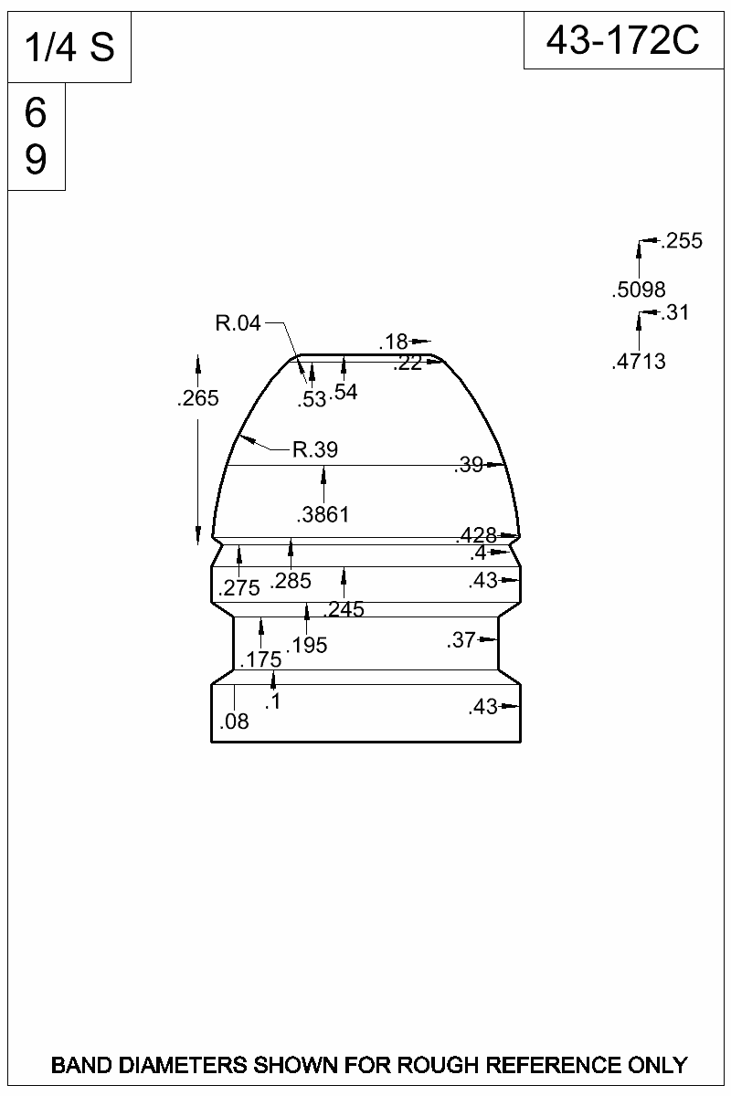 Dimensioned view of bullet 43-172C