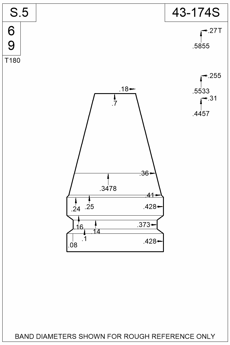 Dimensioned view of bullet 43-174S