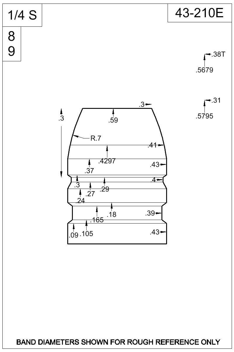 Dimensioned view of bullet 43-210E