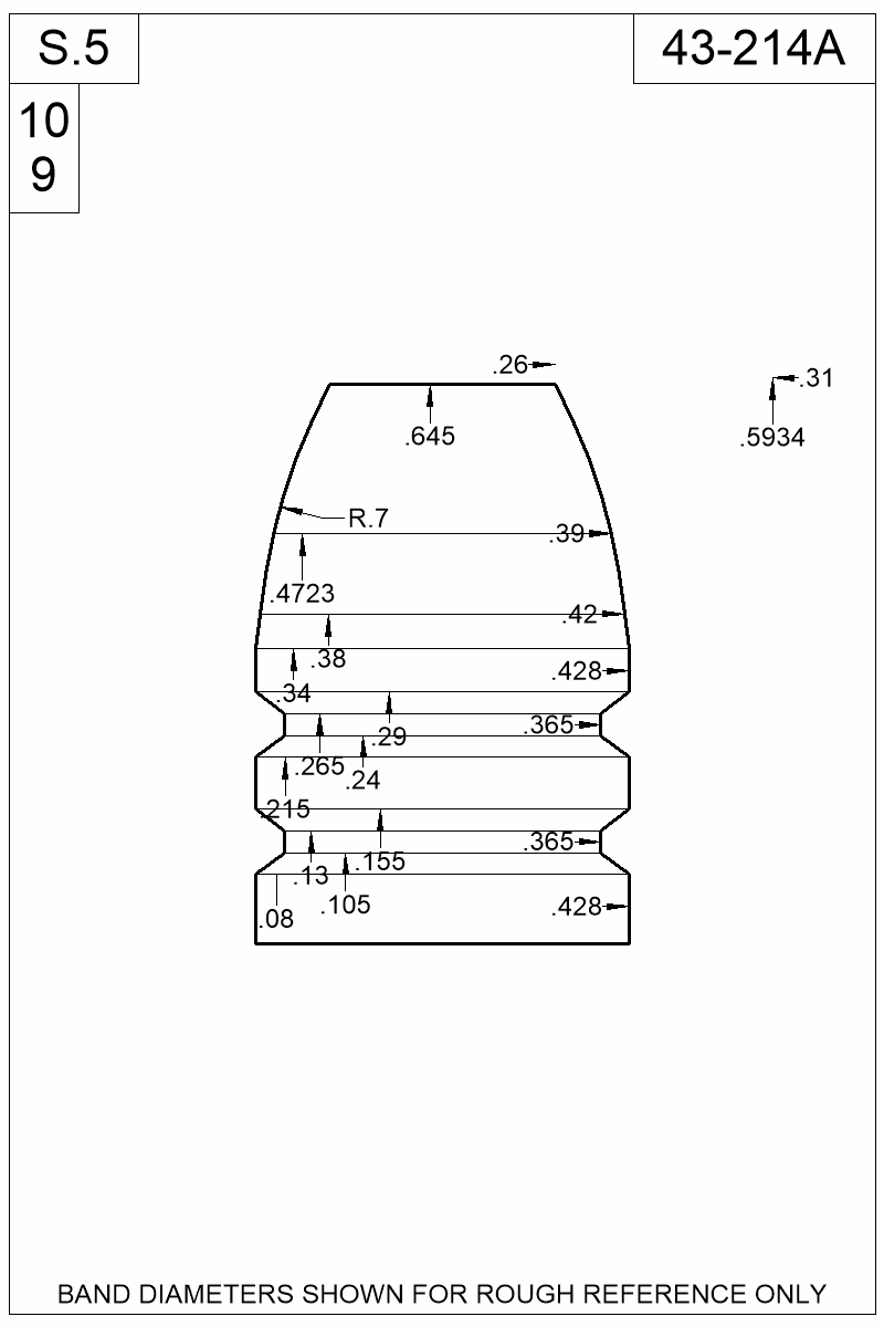Dimensioned view of bullet 43-214A