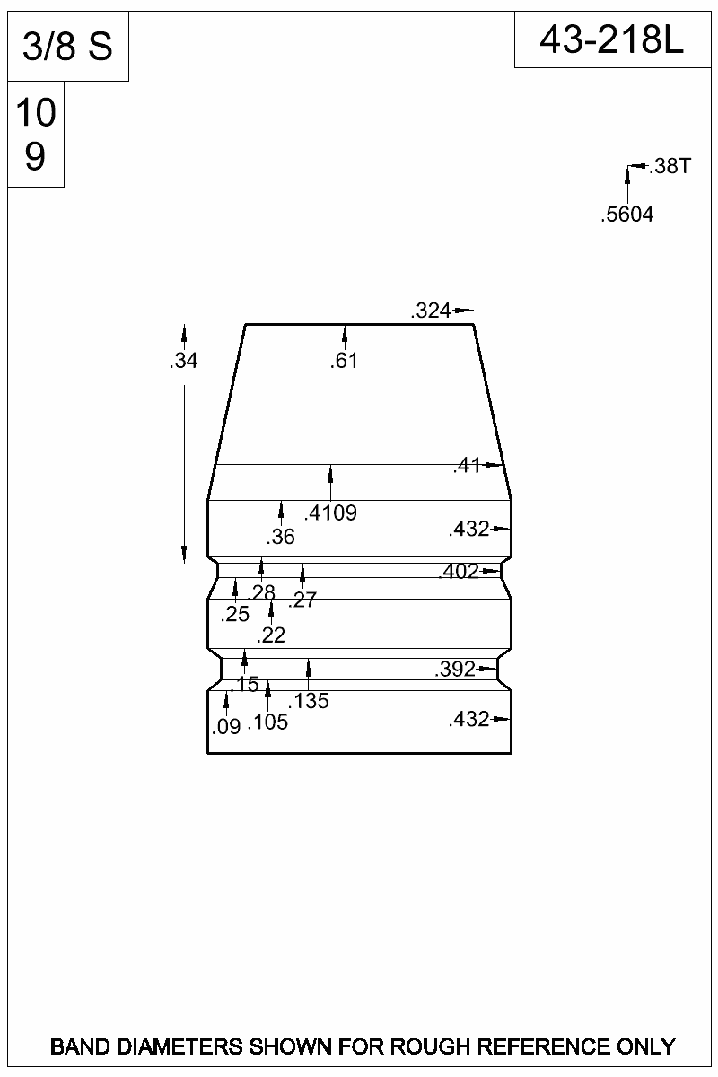 Dimensioned view of bullet 43-218L