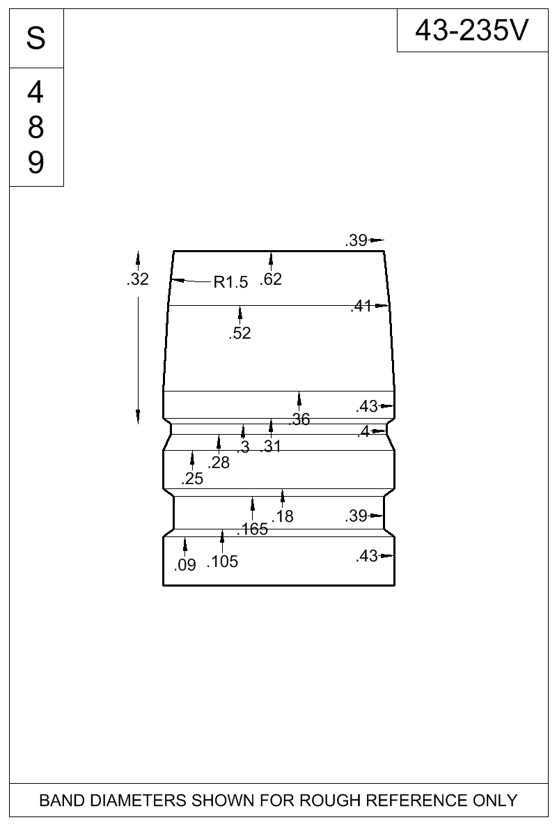 Dimensioned view of bullet 43-235V