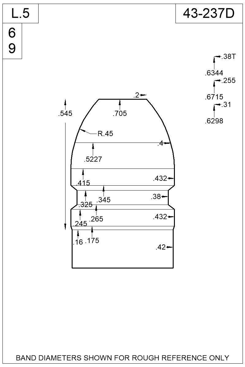 Dimensioned view of bullet 43-237D
